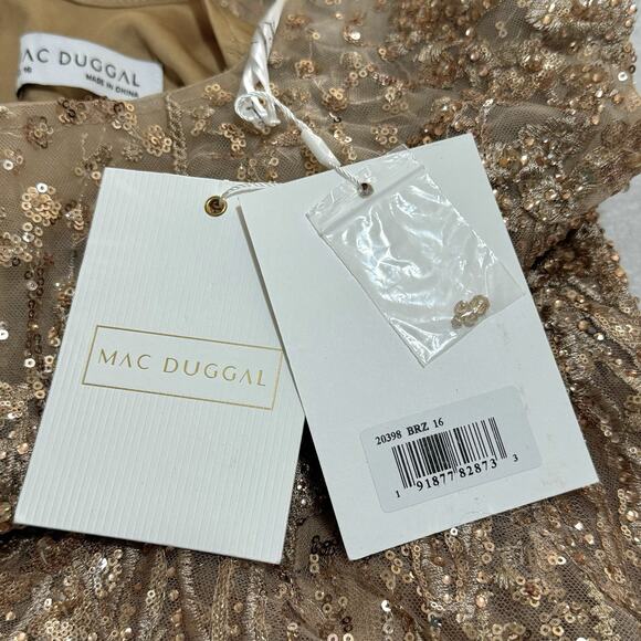 Mac Duggal 20398 Gold Sequin Fit & Flare Midi Dress 16 Cap Sleeves Cocktail NWT - Picture 11 of 16
